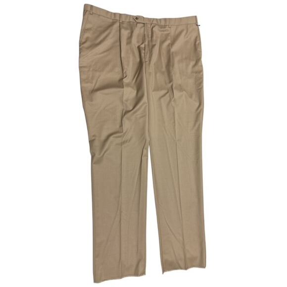 Hart Schaffner Marx Pants 48 Regular Chicago Fit 100% Wool Beige Pleats Unhemmed - Picture 1 of 8